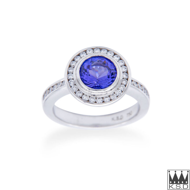 Tanzanite and Diamond Halo Ring