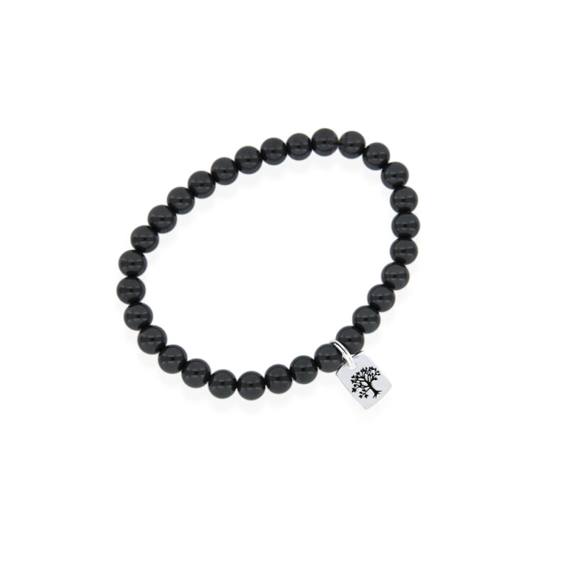 Hematite and Silver Tree of Life Bracelet