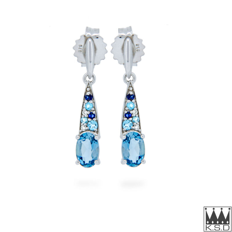 London and Swiss Blue Topaz Gold Drop Earrings