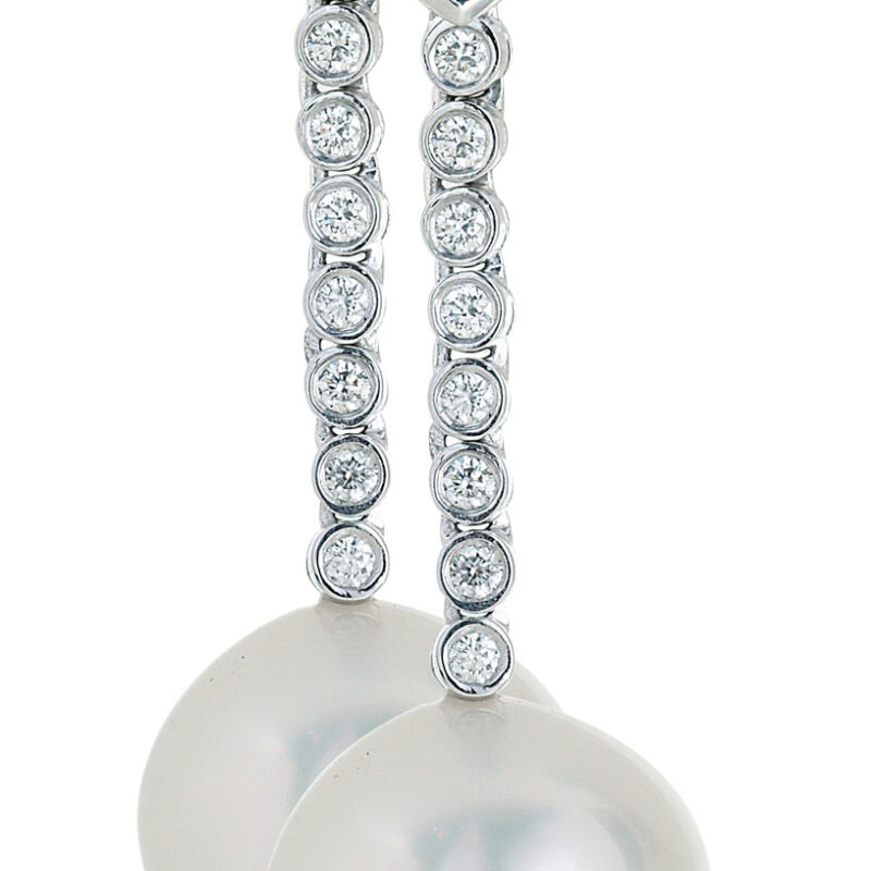 South Sea Pearl, Diamond and Sapphire Drop Earrings