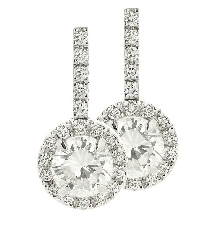 1ct Diamond Halo Drop Earrings
