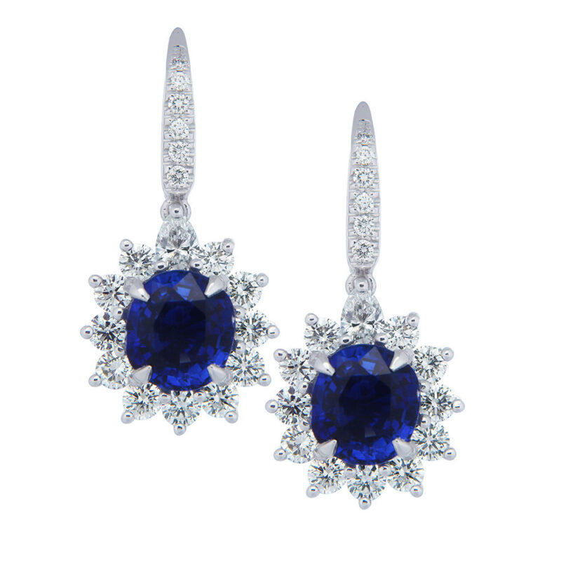 Sapphire and Diamond Cluster Drop Earrings