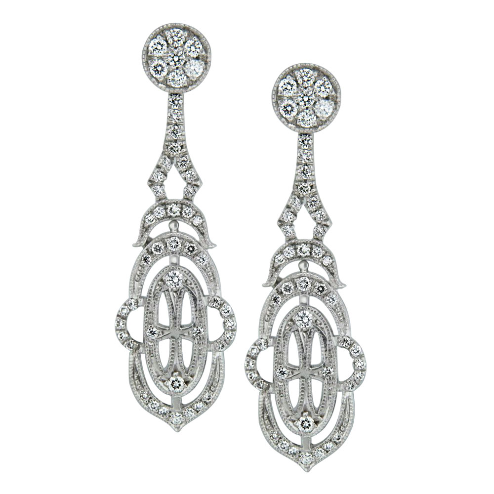 Vintage Mill Grain Diamond Set Drop Earrings