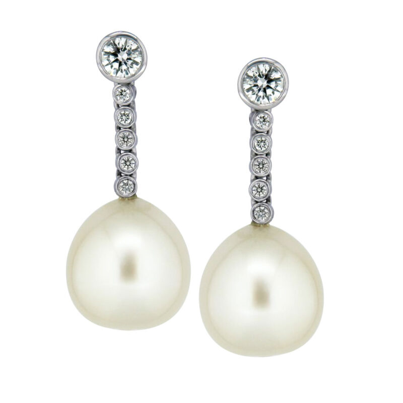 South Sea Pearl and Diamond Drop Earrings (Large)