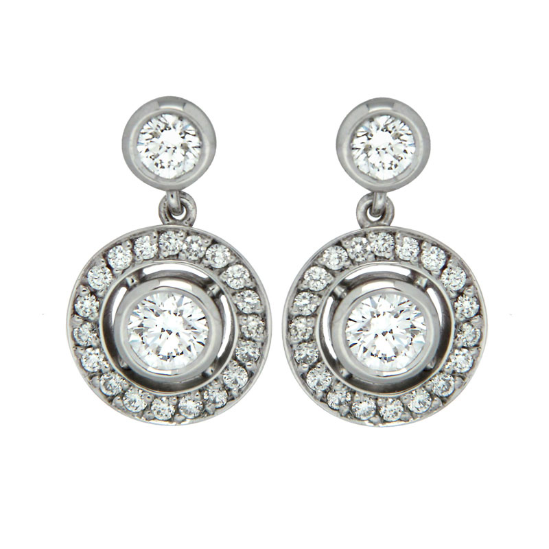 Diamond Halo and Bezel Drop Earrings