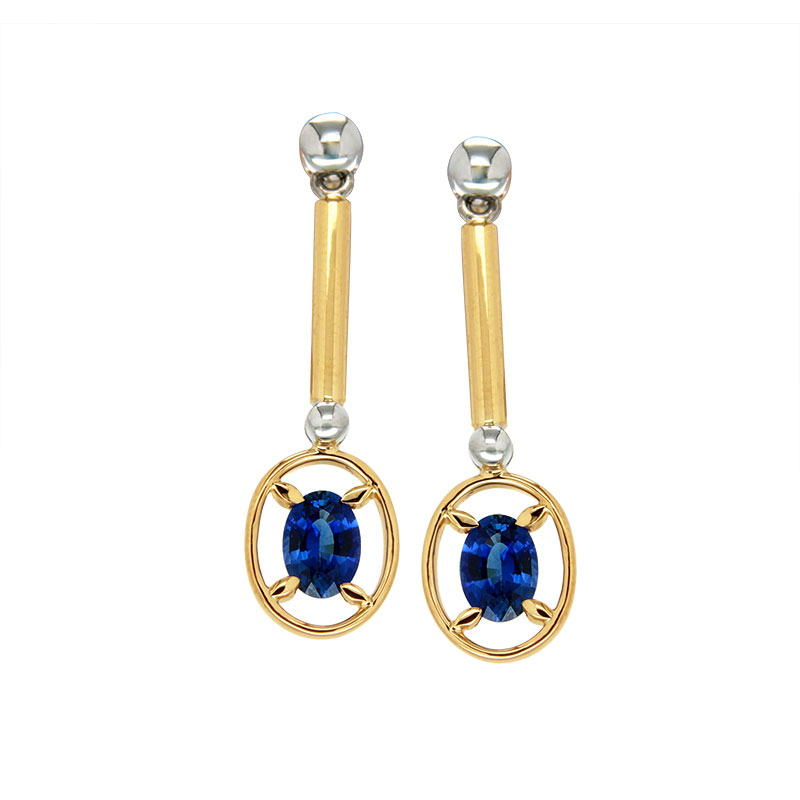 Australian Sapphire Yellow and White Gold Drop Earrings