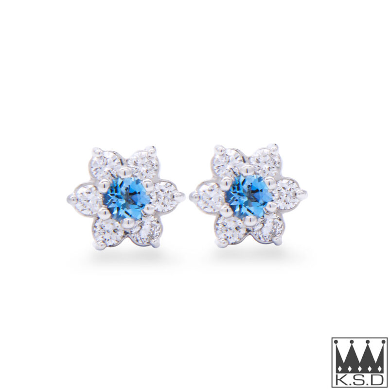 Aquamarine and Diamond Cluster Stud Earrings