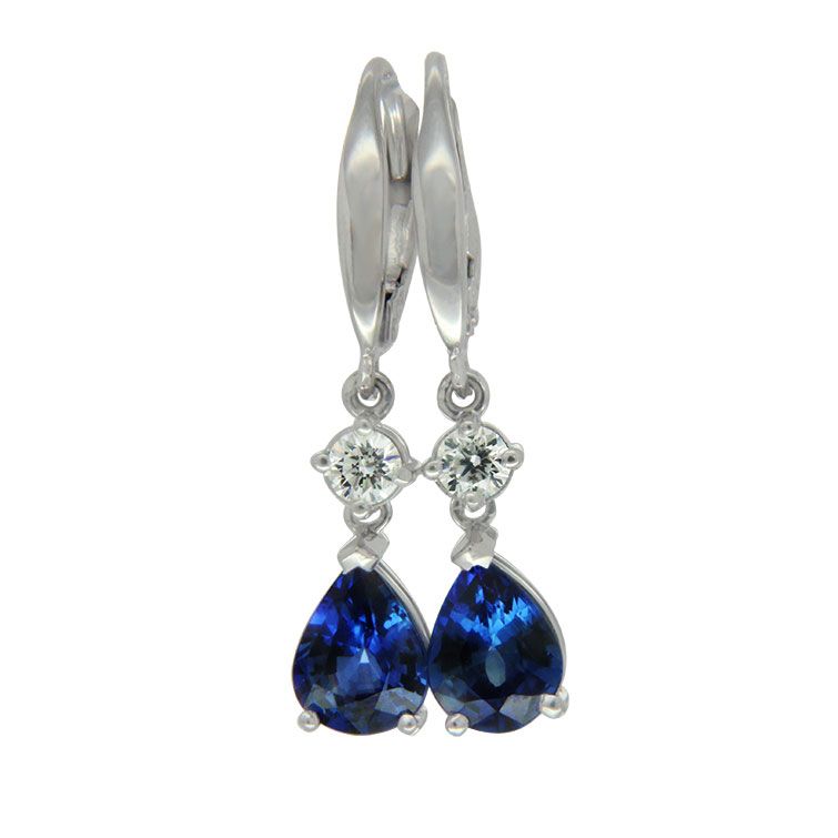 Royal Blue Sapphire and Diamond Drop Earrings