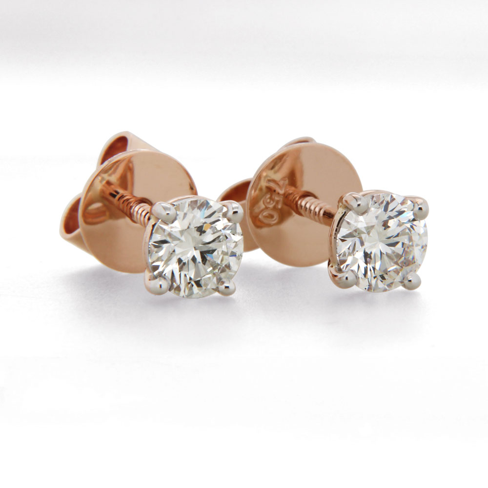 1ct Diamond Rose and White Gold Stud Earrings