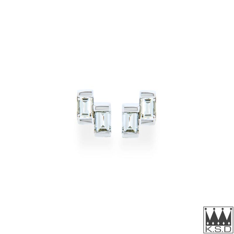 Double Baguette Diamond Stud White Gold Earrings