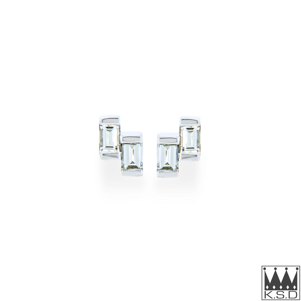 Double Baguette Diamond Stud White Gold Earrings