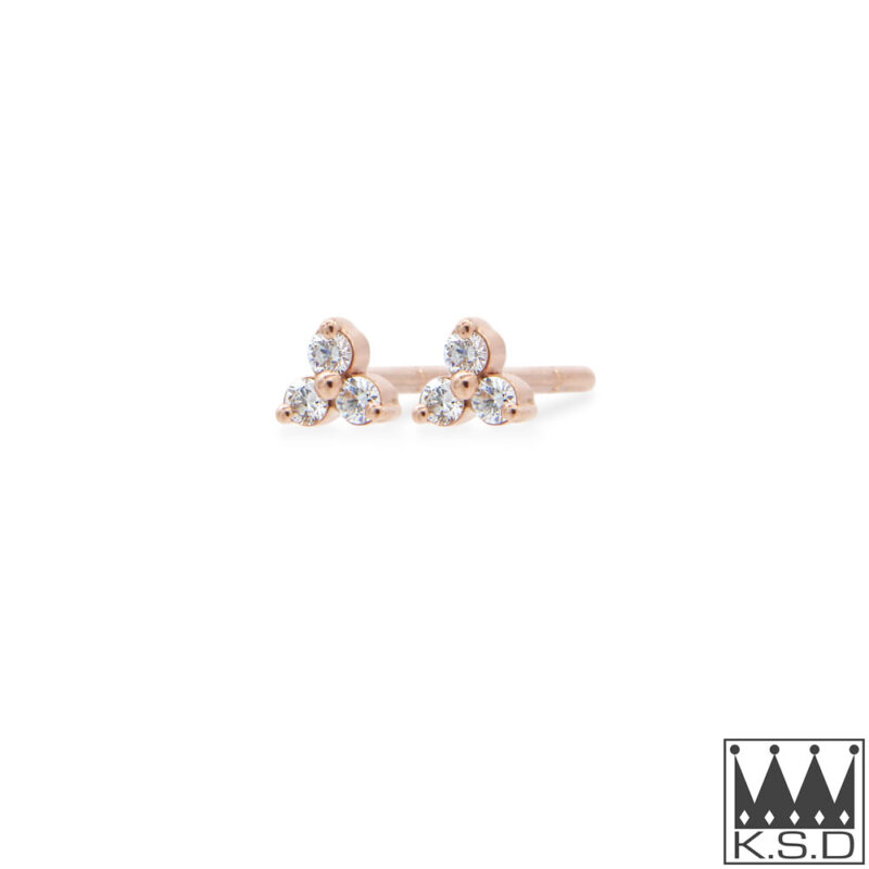 Triple Diamond Stud Rose Gold Earrings