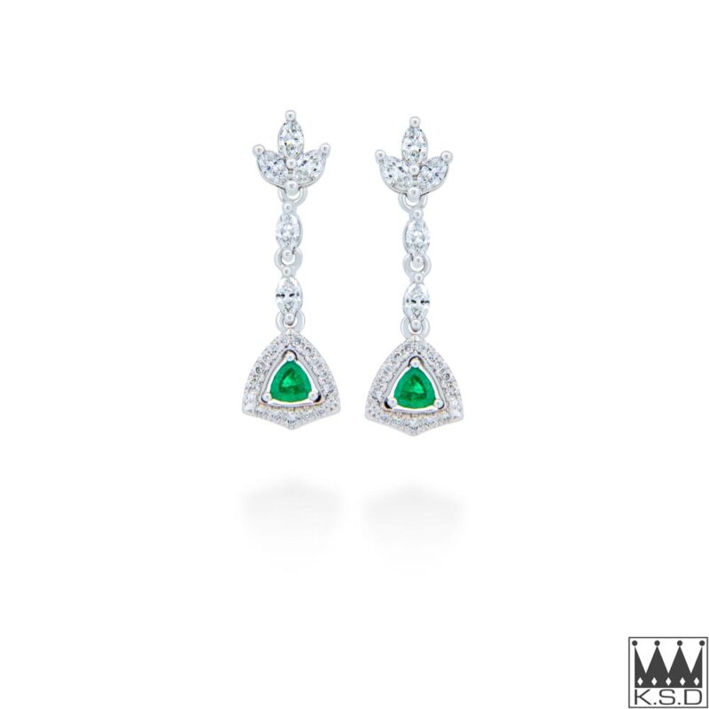 Columbian Emerald and Diamond Drop Gold Earrings