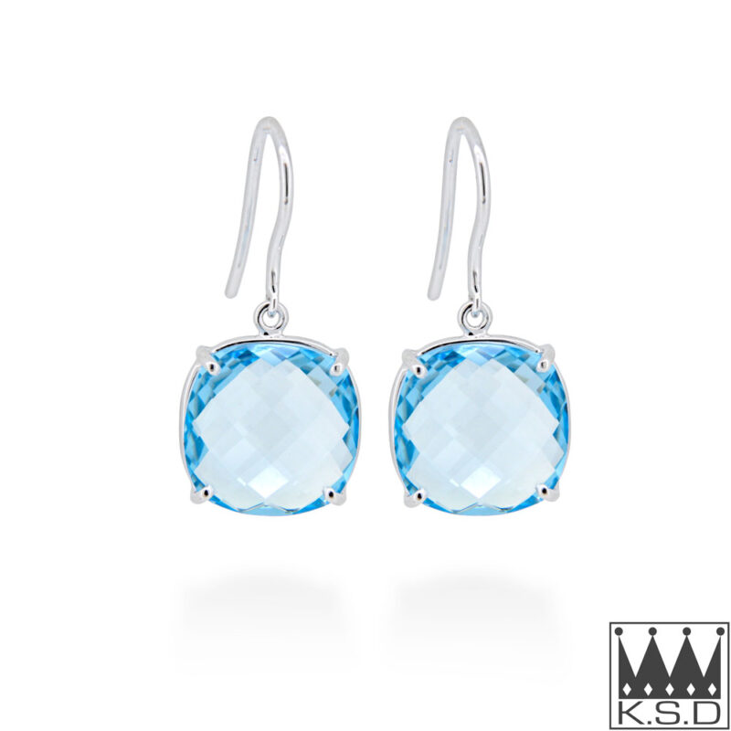 Rose Cut Blue Topaz Gold Drop Earrings