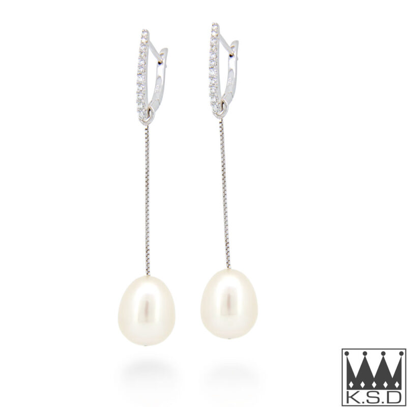 Pearl & Diamond Drop Earrings