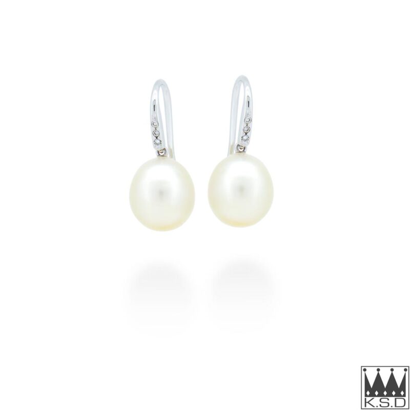 Pearl and Diamond Shepherd Hook Earrings