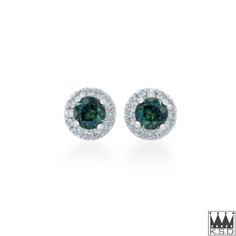 Green Sapphire and Diamond Halo Stud Earrings