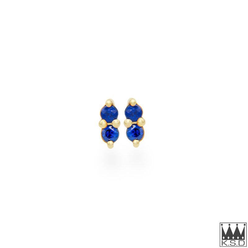 Double Ceylon Sapphire Stud Gold Earrings