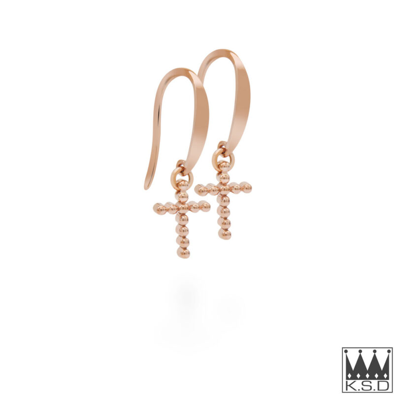 Rose Gold Cross Drop Shepherd Hook Earrings