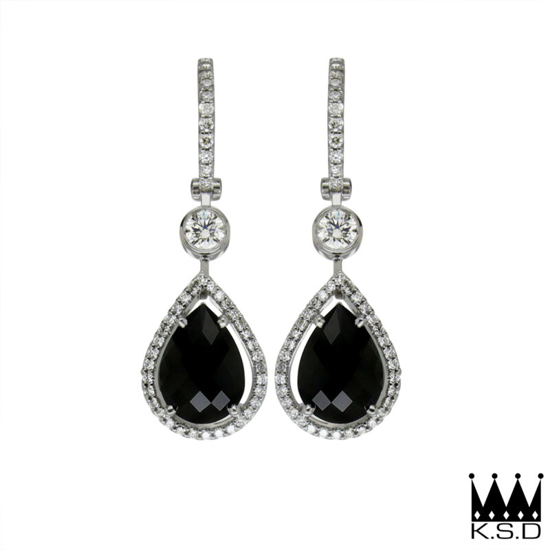 Black Spinel and Diamond Drop Earrings