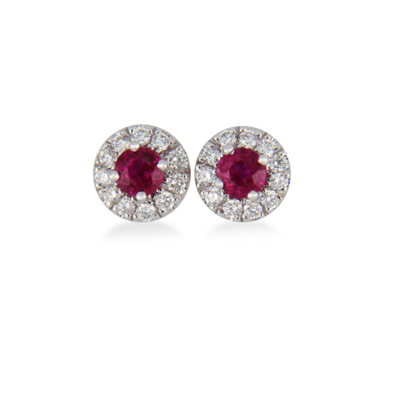 Ruby and Diamond Halo Stud Earrings
