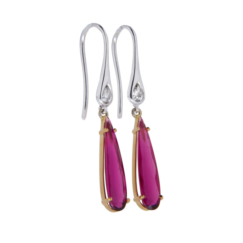Pink Tourmaline and Diamond Drop Earrings