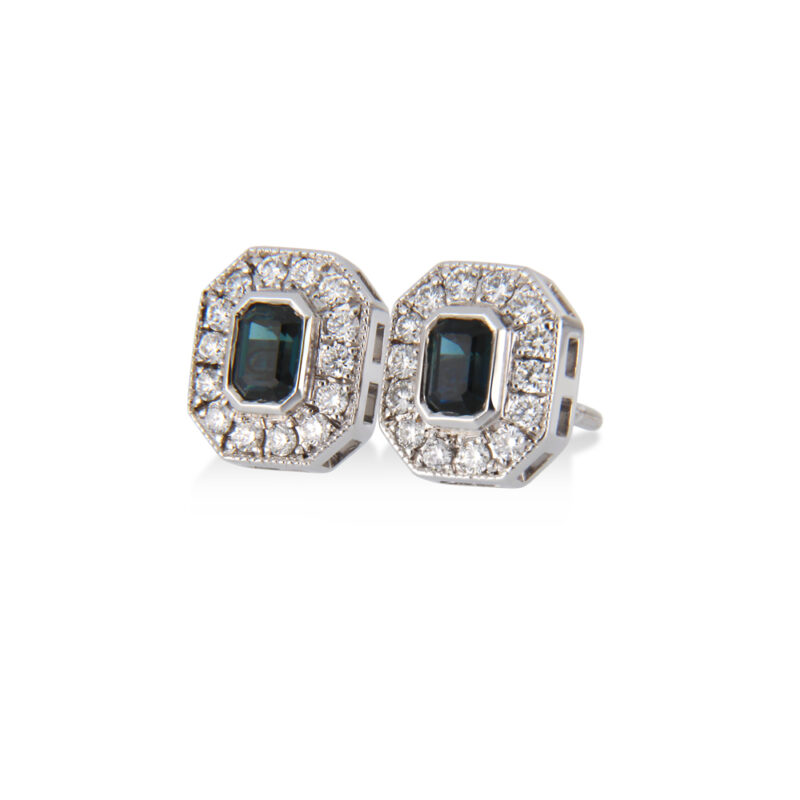 Emerald cut Sapphire and Diamond Set Vintage Earrings