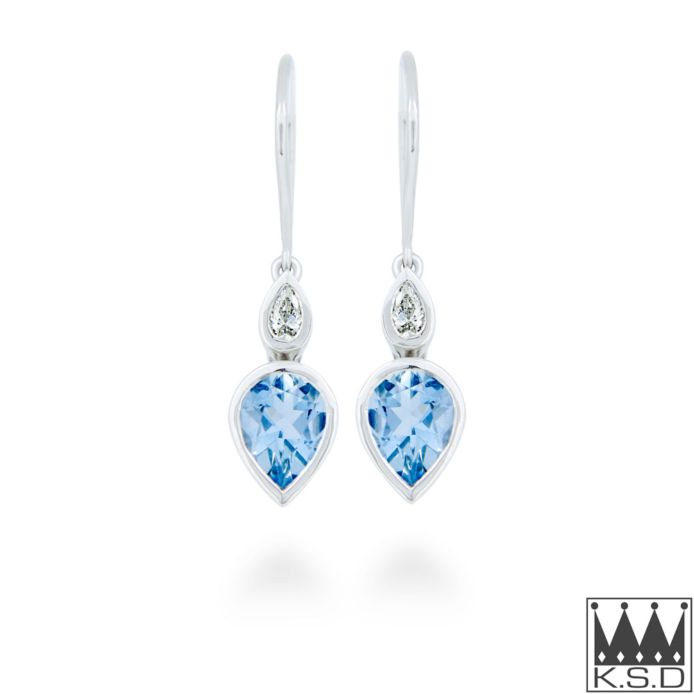 Aquamarine and Diamond Drop earrings