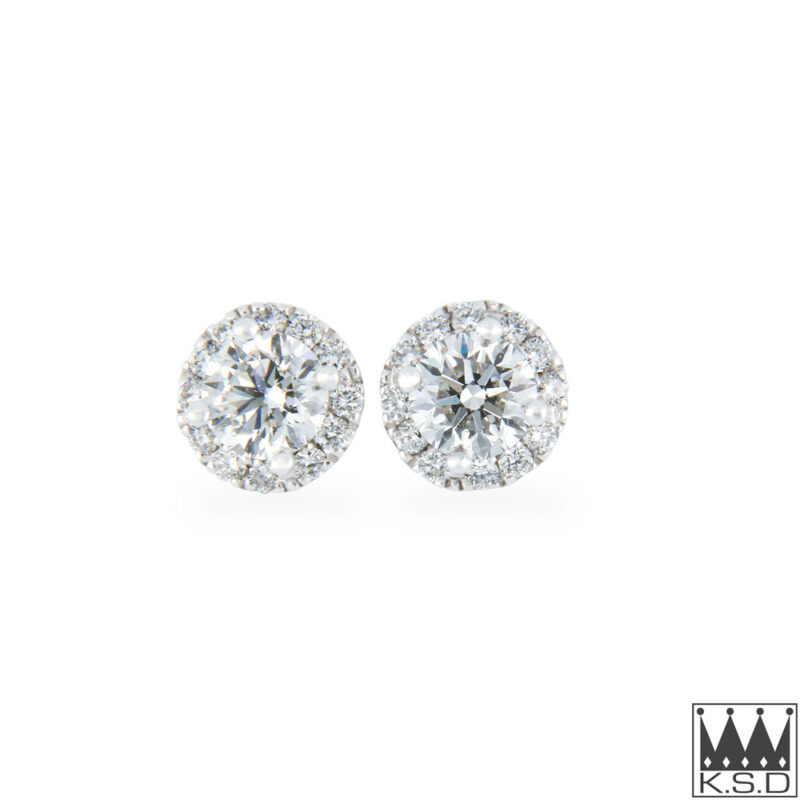 Diamond Halo Gold Stud Earrings