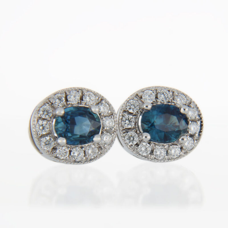 Oval Sapphire and Diamond Halo Studs