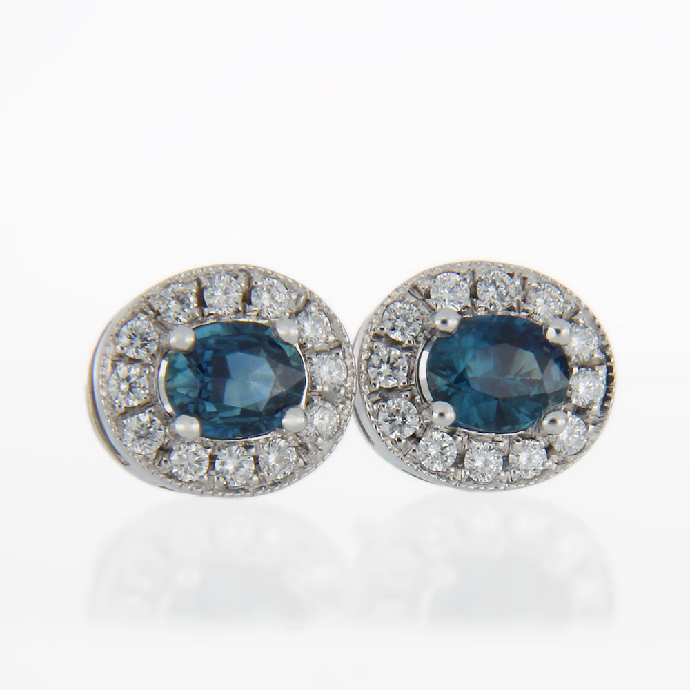 Oval Sapphire and Diamond Halo Studs