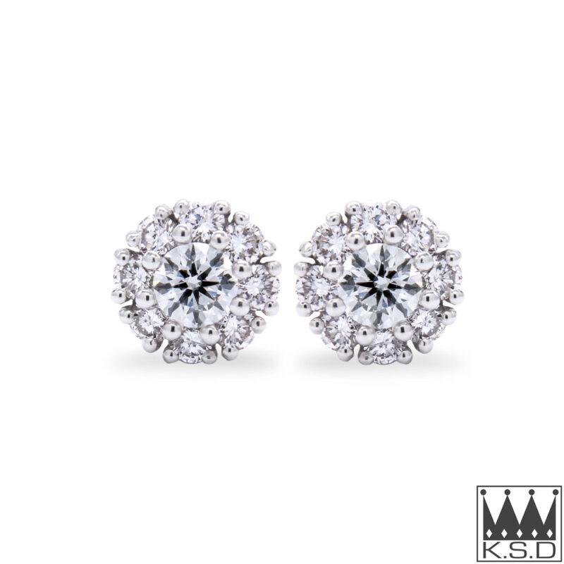 Diamond Halo Gold Stud Earrings