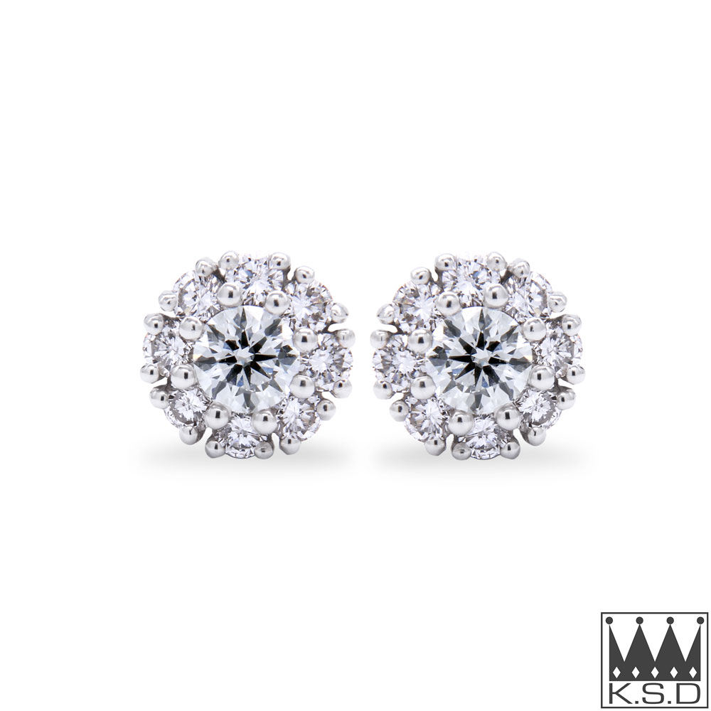 Diamond Halo Gold Stud Earrings