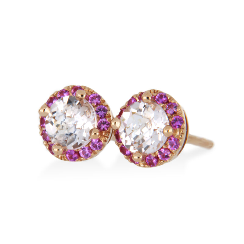 Morganite and Sapphire Halo Stud Earrings