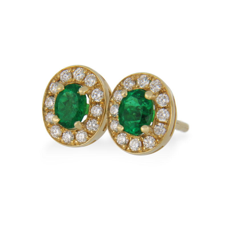 Emerald and Diamond Halo Stud Earrings