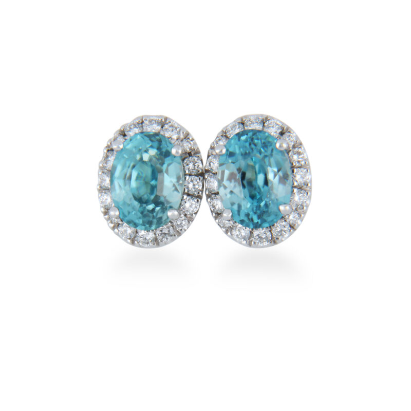 Aquamarine and Diamond Halo Stud Earrings