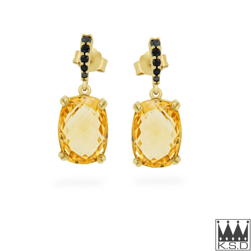 Citrine & Black Spinel Drop Earrings