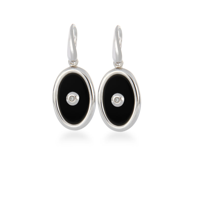 Onyx and CZ Drop Sterling Silver Earrings
