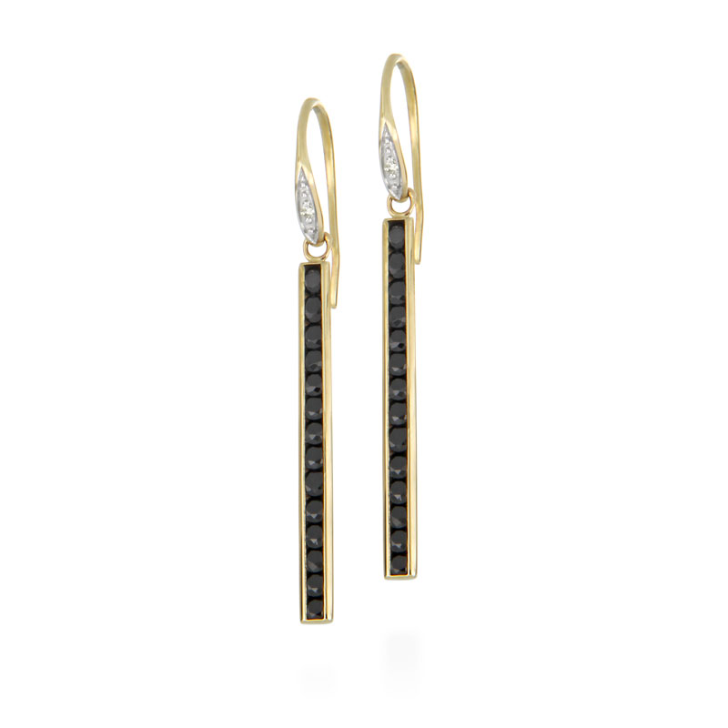 Onyx and Diamond Set Drop Gold Earrings