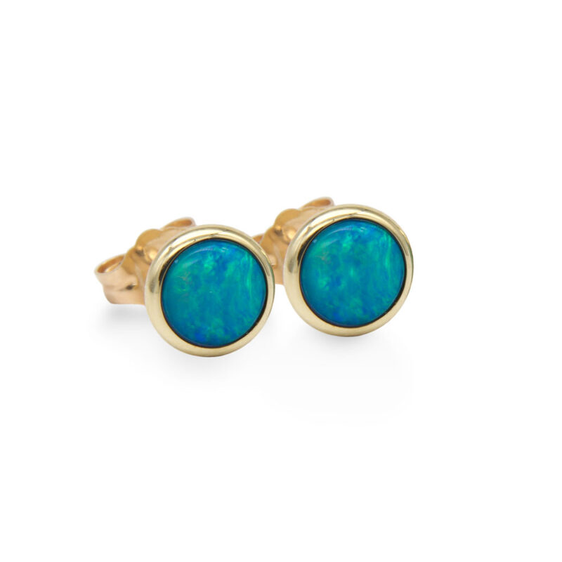 Solid Opal Gold Stud Earrings